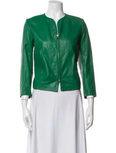 Pre-owned Sandro Leather Biker Jacket In Green