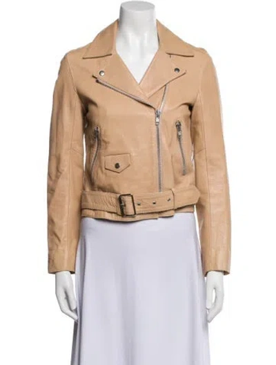 Pre-owned Sandro Leather Biker Jacket In Neutral