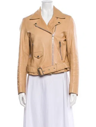 Pre-owned Sandro Leather Biker Jacket In Neutral