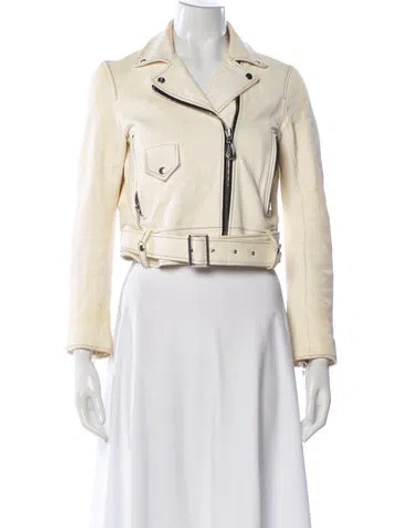 Pre-owned Sandro Leather Biker Jacket In Neutral