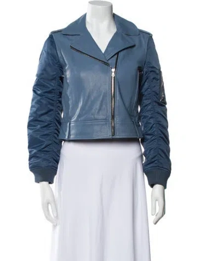 Pre-owned Sandro Leather Biker Jacket W/ Tags In Blue