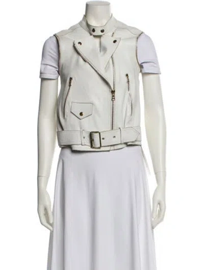 Pre-owned Sandro Leather Biker Jacket In White