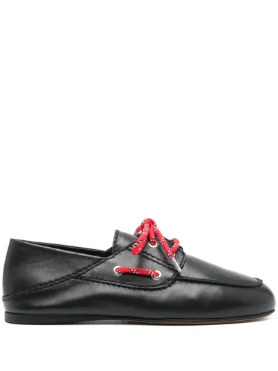 Sandro Leather Boat Shoes In Noir / Gris