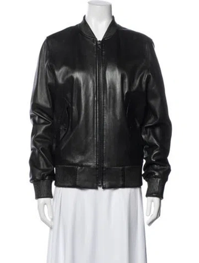 Pre-owned Sandro Leather Bomber Jacket In Black