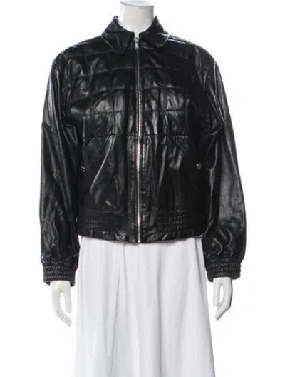 Pre-owned Sandro Leather Bomber Jacket In Black