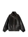 Sandro Leather Bomber Jacket In Brown