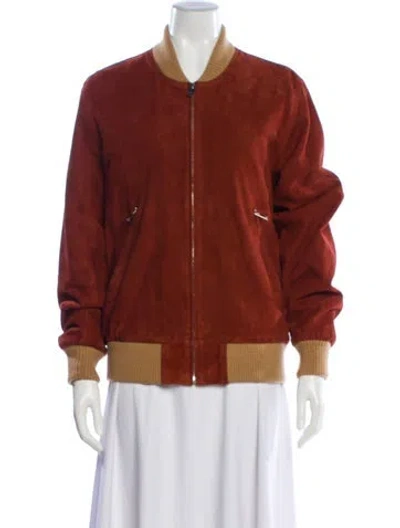 Pre-owned Sandro Leather Bomber Jacket In Brown