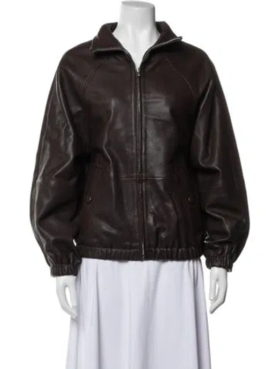Pre-owned Sandro Leather Bomber Jacket In Brown