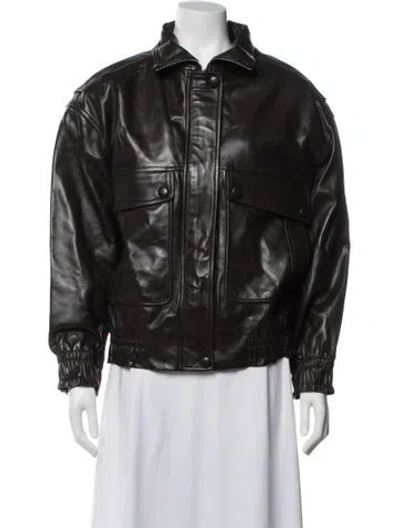 Pre-owned Sandro Leather Bomber Jacket In Brown