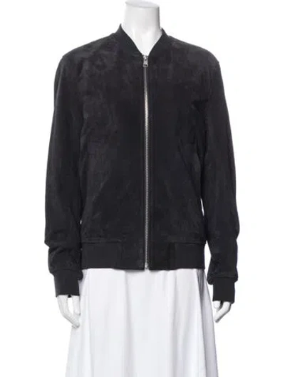 Pre-owned Sandro Leather Bomber Jacket In Gray