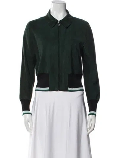 Pre-owned Sandro Leather Bomber Jacket In Green