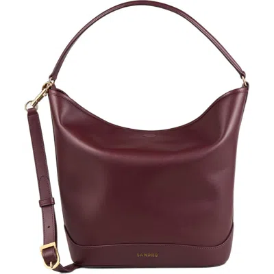 Sandro Leather Bucket Bag In Burgundy