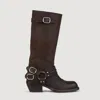 Sandro Leather Buckle Boots In Brown