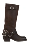 Sandro Leather Buckle Boots In Multi