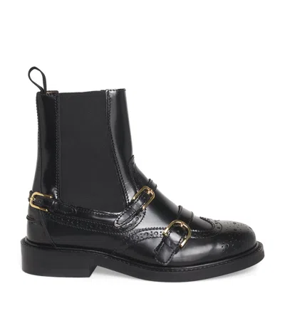 SANDRO LEATHER BUCKLED CHELSEA BOOTS