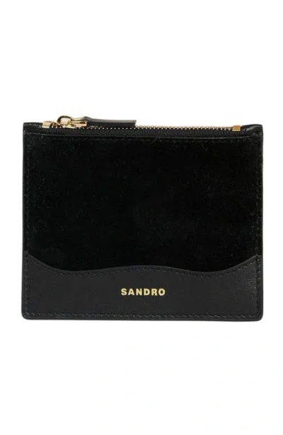 Sandro Leather Card Holder In Black