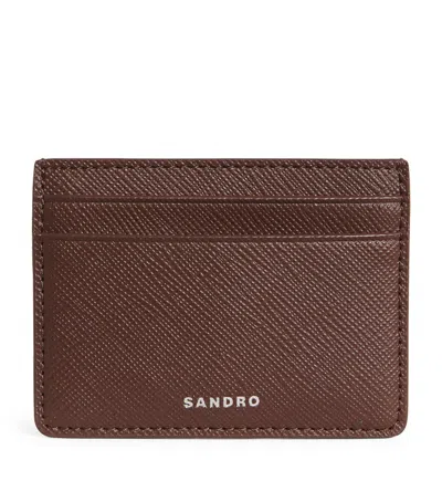 Sandro Leather Card Holder In Brown