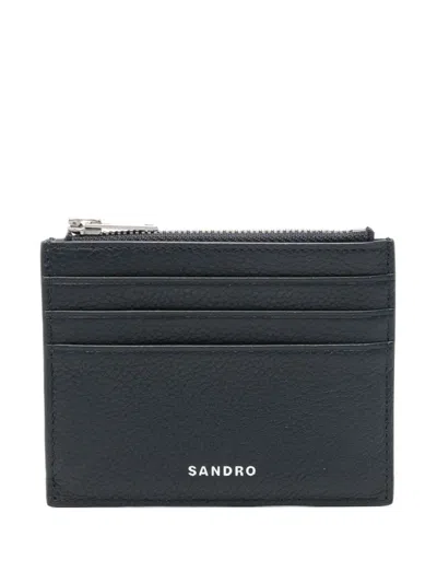 Sandro Leather Cardholder In Blue