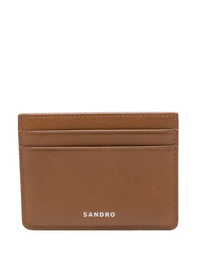 Sandro Leather Cardholder In Brown