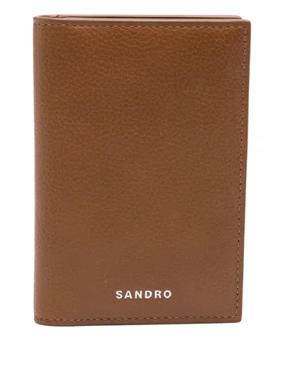 Sandro Leather Cardholder In Brown