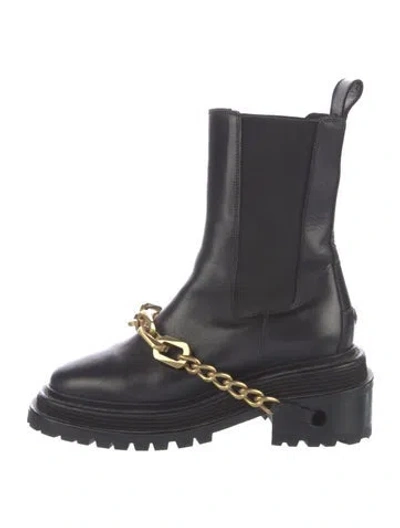 Pre-owned Sandro Leather Chain-link Accents Chelsea Boots In Black