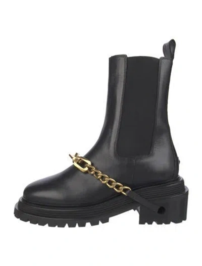 Pre-owned Sandro Leather Chain-link Accents Chelsea Boots In Black