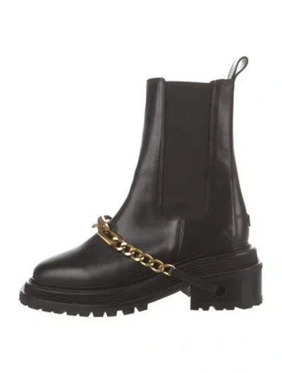 Pre-owned Sandro Leather Chain-link Accents Chelsea Boots In Black