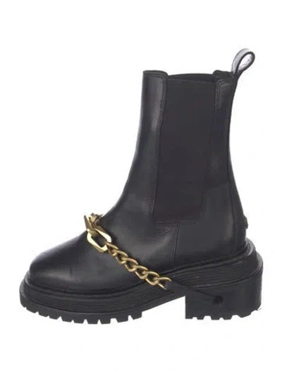 Pre-owned Sandro Leather Chain-link Accents Chelsea Boots In Blue