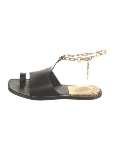 Pre-owned Sandro Leather Chain-link Accents Slides In Black