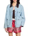 Sandro Contrasting-collar Denim Jacket In Light Blue Jean