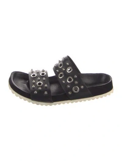 Pre-owned Sandro Leather Colorblock Pattern Slides In Black