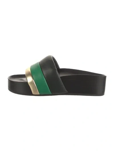 Pre-owned Sandro Leather Colorblock Pattern Slides In Black/green