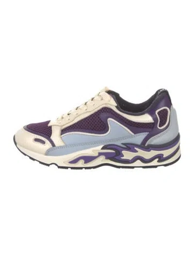 Pre-owned Sandro Leather Colorblock Pattern Sneakers W/ Tags In Purple