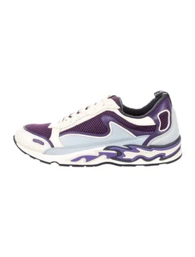 Pre-owned Sandro Leather Colorblock Pattern Sneakers W/ Tags In Purple