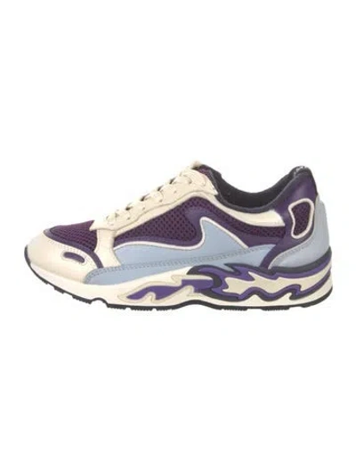 Pre-owned Sandro Leather Colorblock Pattern Sneakers W/ Tags In Purple