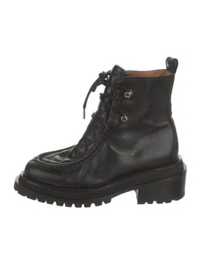 Pre-owned Sandro Leather Combat Boots In Black