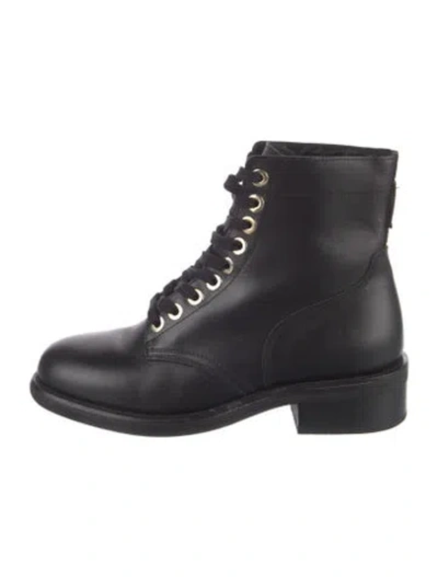 Pre-owned Sandro Leather Combat Boots In Black
