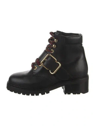 Pre-owned Sandro Leather Combat Boots In Black
