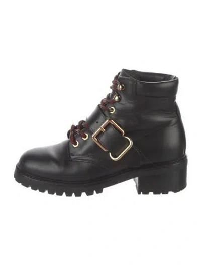 Pre-owned Sandro Leather Combat Boots In Black