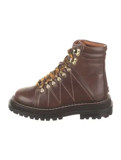 Pre-owned Sandro Leather Combat Boots In Brown