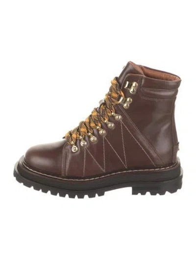 Pre-owned Sandro Leather Combat Boots In Brown