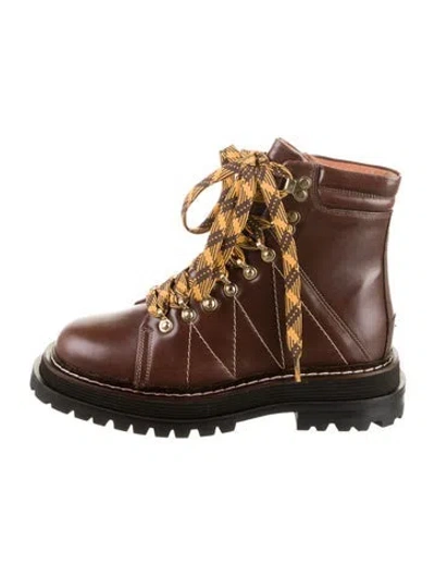 Pre-owned Sandro Leather Combat Boots In Brown