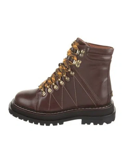 Pre-owned Sandro Leather Combat Boots In Brown