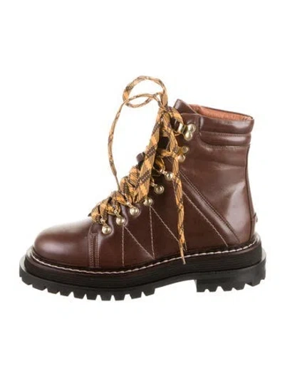 Pre-owned Sandro Leather Combat Boots In Brown