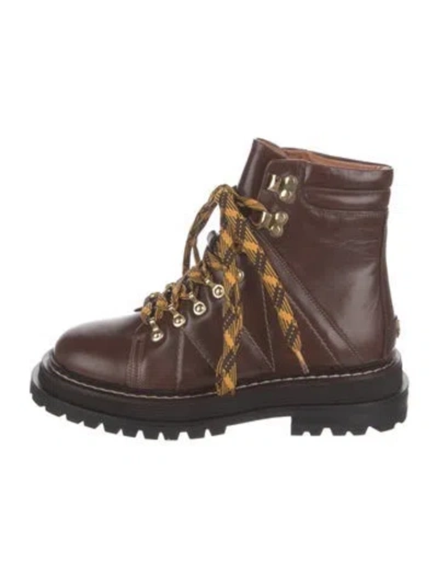 Pre-owned Sandro Leather Combat Boots In Brown