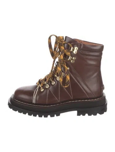 Pre-owned Sandro Leather Combat Boots In Brown