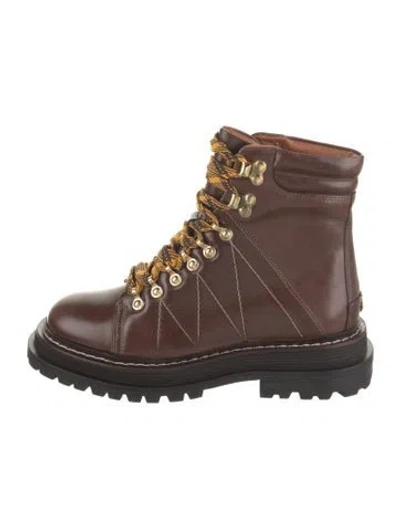 Pre-owned Sandro Leather Combat Boots In Brown