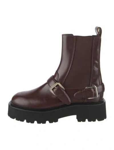 Pre-owned Sandro Leather Combat Boots In Brown