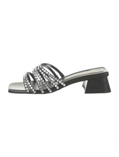 Pre-owned Sandro Leather Crystal Embellishments Slides In Black