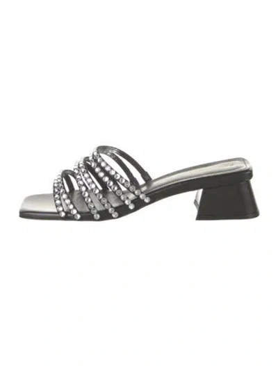 Pre-owned Sandro Leather Crystal Embellishments Slides W/ Tags In Black
